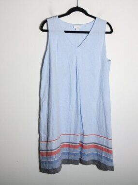 J Jill Love Linen V Neck Shift Dress Large Petite Striped Boho Lagenlook Casual